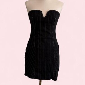 Zara Black Pinstripe Strapless Mini Dress — Size M